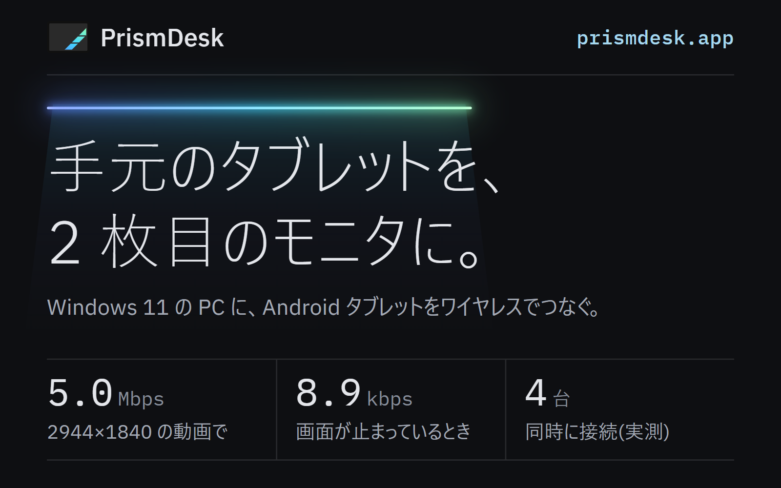 PrismDesk — 手元のタブレットを、2 枚目のモニタに。